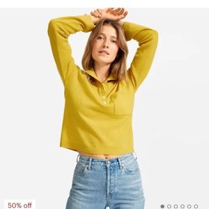 The re Cashmere Button Mock Neck Golden Palm sweater size small